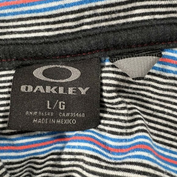 Oakley Sunglasses Men's Large Black White Blue Red Striped Short Sleeve Polo - Picture 3 of 12